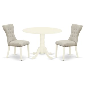East West Furniture Dublin 3-piece Wood Dining Set in Linen White/Doeskin