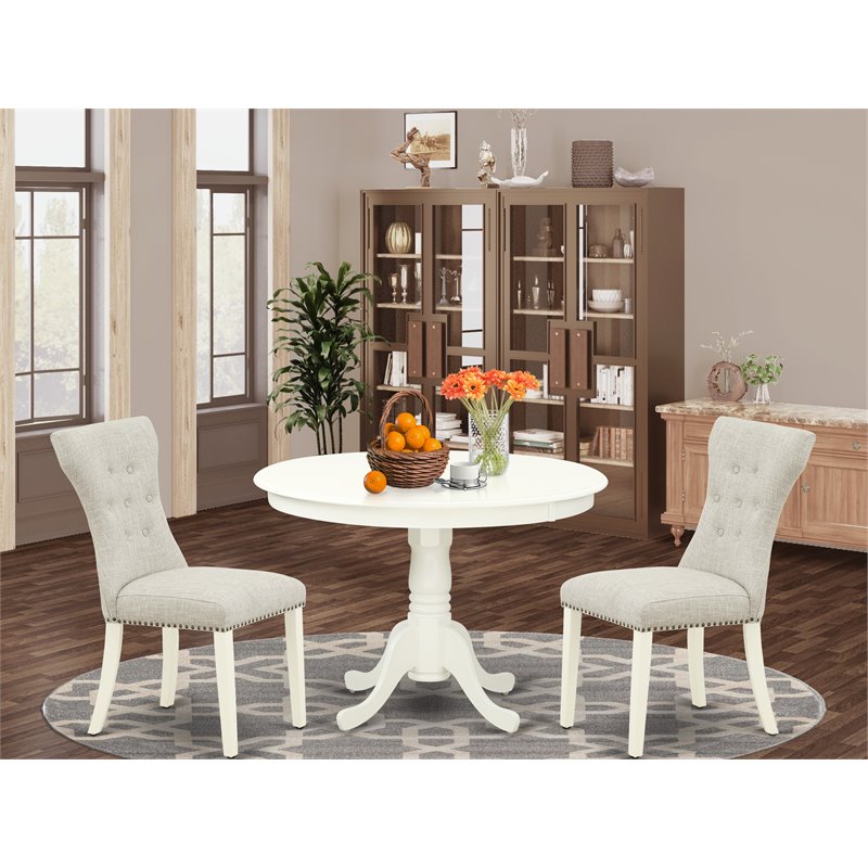 East West Furniture Hartland 3-piece Wood Dining Set in Linen White/Doeskin