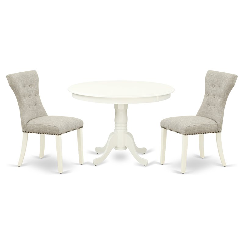 East West Furniture Hartland 3-piece Wood Dining Set in Linen White/Doeskin