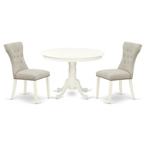 East West Furniture Hartland 3-piece Wood Dining Set in Linen White/Doeskin
