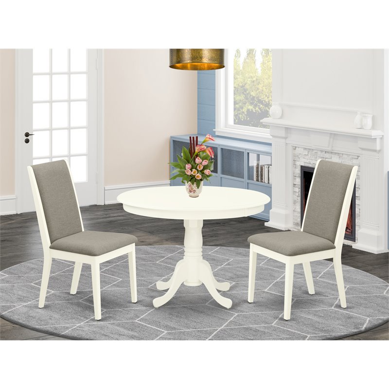 East West Furniture Hartland 3-piece Wood Dining Set in Linen White/Shitake