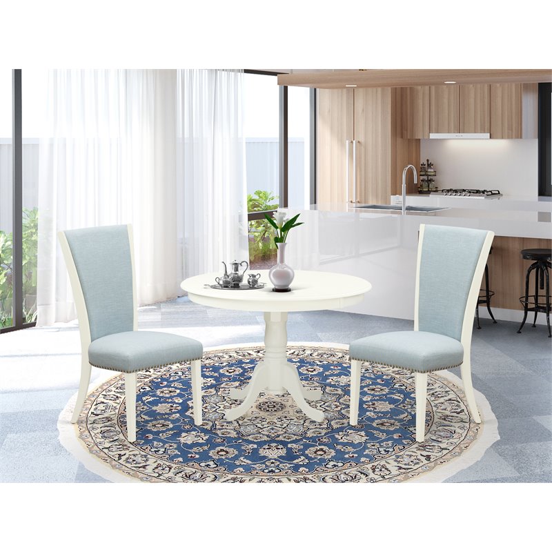 East West Furniture Hartland 3-piece Wood Dining Table Set in Linen White