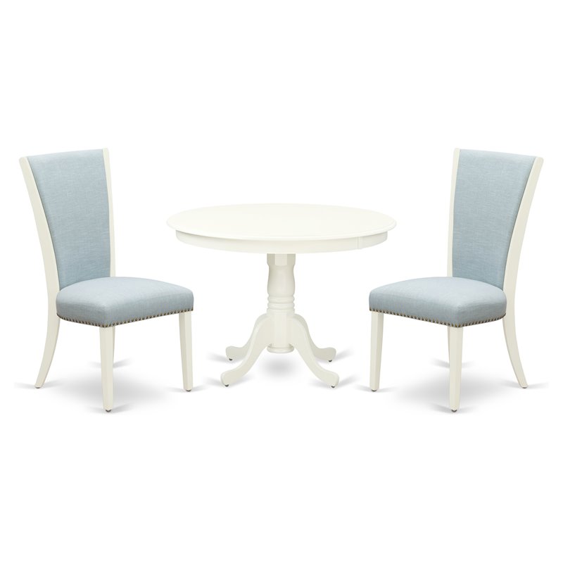 East West Furniture Hartland 3-piece Wood Dining Table Set in Linen White