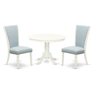 East West Furniture Hartland 3-piece Wood Dining Table Set in Linen White
