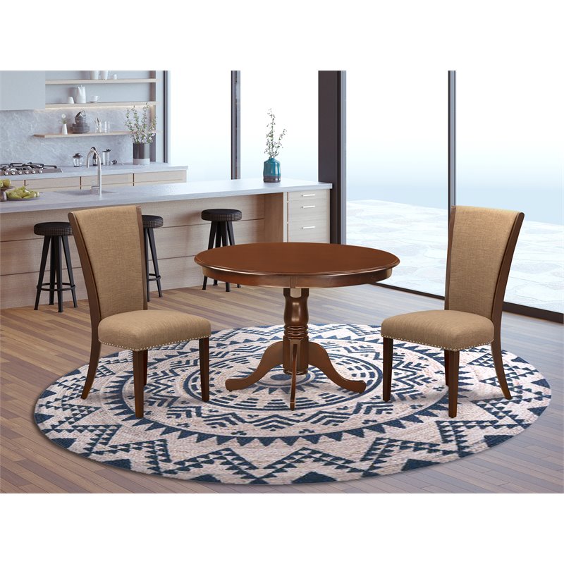 East West Furniture Hartland 3-piece Dining Table Set in Mahogany/Light Sable