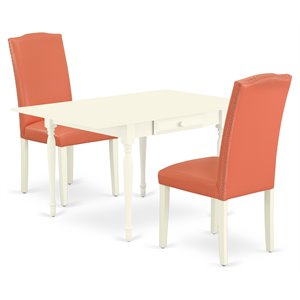 East West Furniture Monza 3-piece Wood Dining Room Set in Linen White