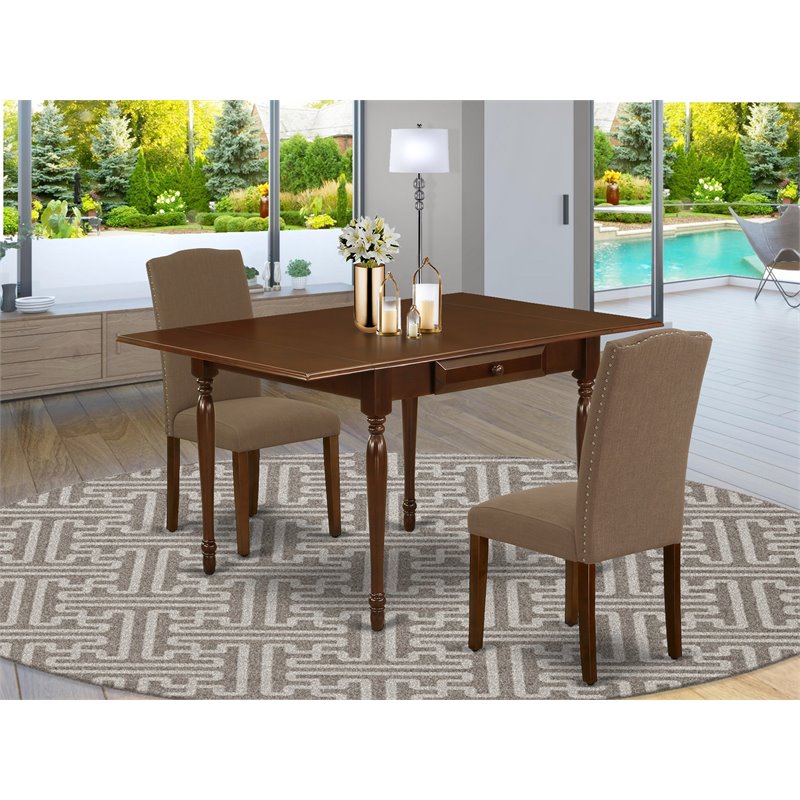 East West Furniture Monza 3-piece Wood Dining Table Set in Mahogany