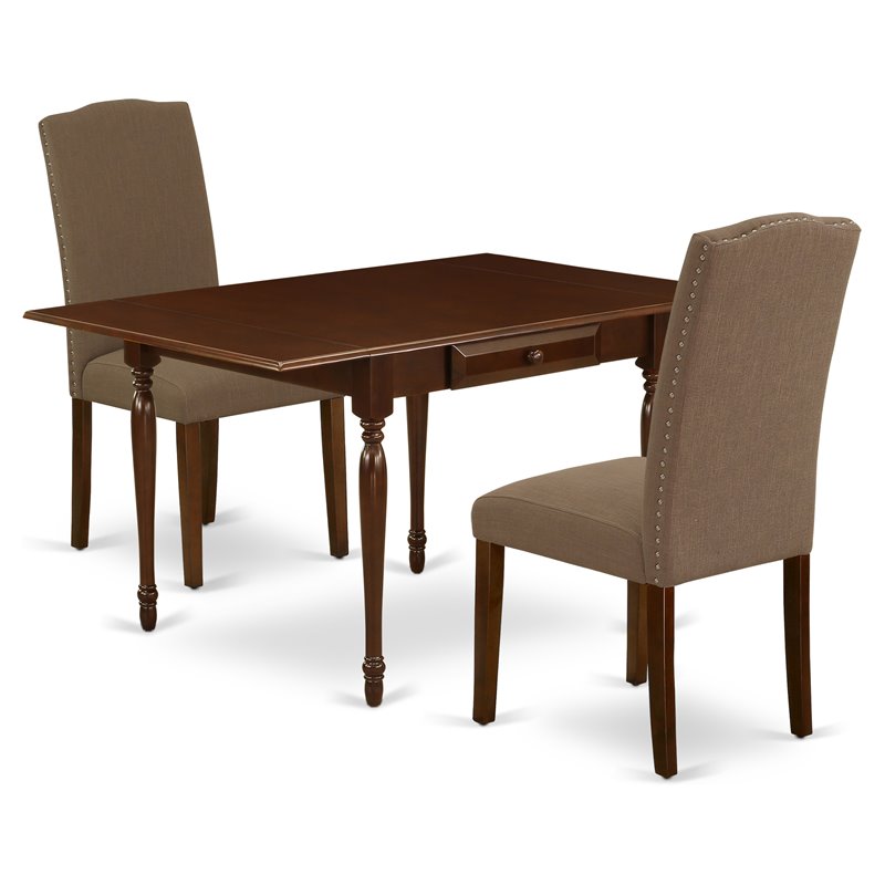 East West Furniture Monza 3-piece Wood Dining Table Set in Mahogany