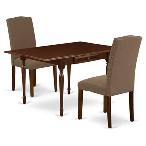 East West Furniture Monza 3-piece Wood Dining Table Set in Mahogany