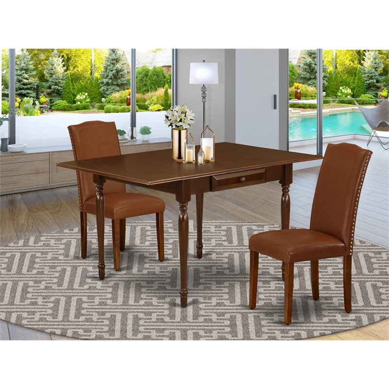 East West Furniture Monza 3-piece Wood Dining Room Set in Mahogany