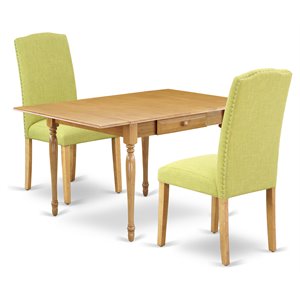 East West Furniture Monza 3-piece Wood Dining Set in Oak/Limelight