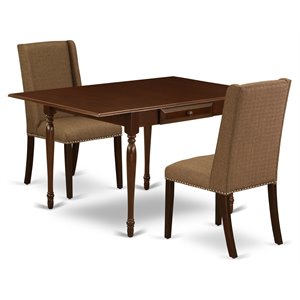 East West Furniture Monza 3-piece Wood Dining Set in Mahogany/Brown Beige