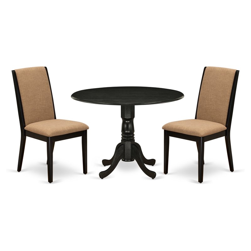 East West Furniture Dublin 3-piece Wood Dining Table Set in Black/Light Sable