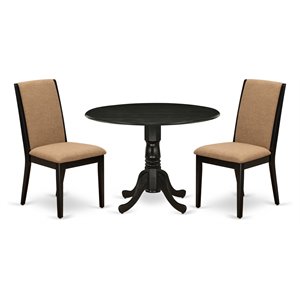 East West Furniture Dublin 3-piece Wood Dining Table Set in Black/Light Sable