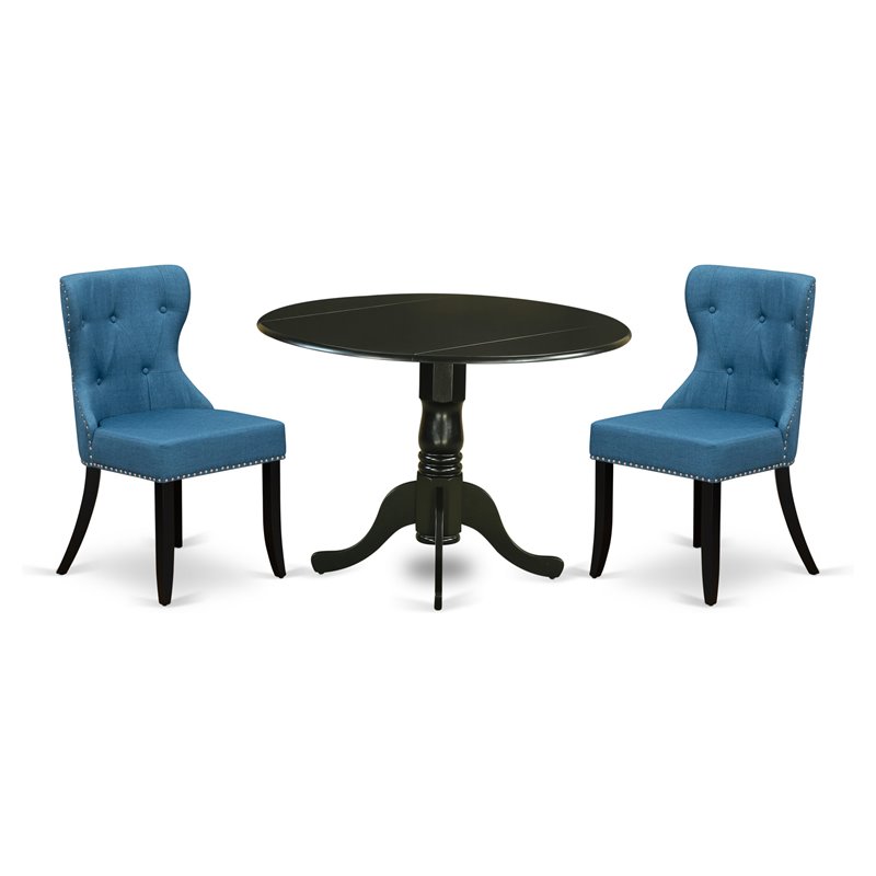East West Furniture Dublin 3-piece Traditional Wood Dining Set in Black