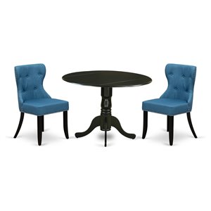 East West Furniture Dublin 3-piece Traditional Wood Dining Set in Black