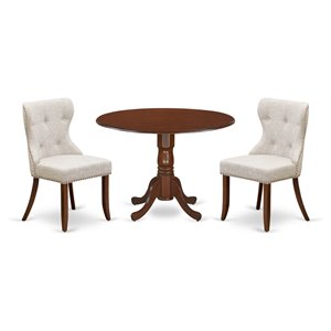East West Furniture Dublin 3-piece Wood Dining Table Set in Mahogany