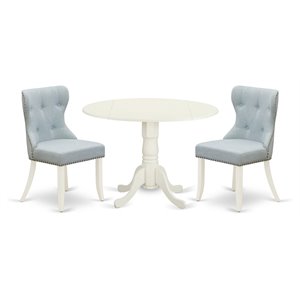 East West Furniture Dublin 3-piece Wood Dining Table Set in Linen White