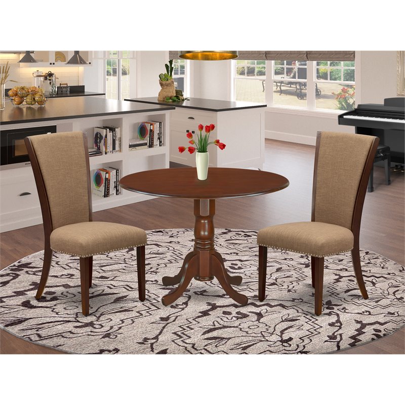 East West Furniture Dublin 3-piece Wood Dining Set in Mahogany/Light Sable