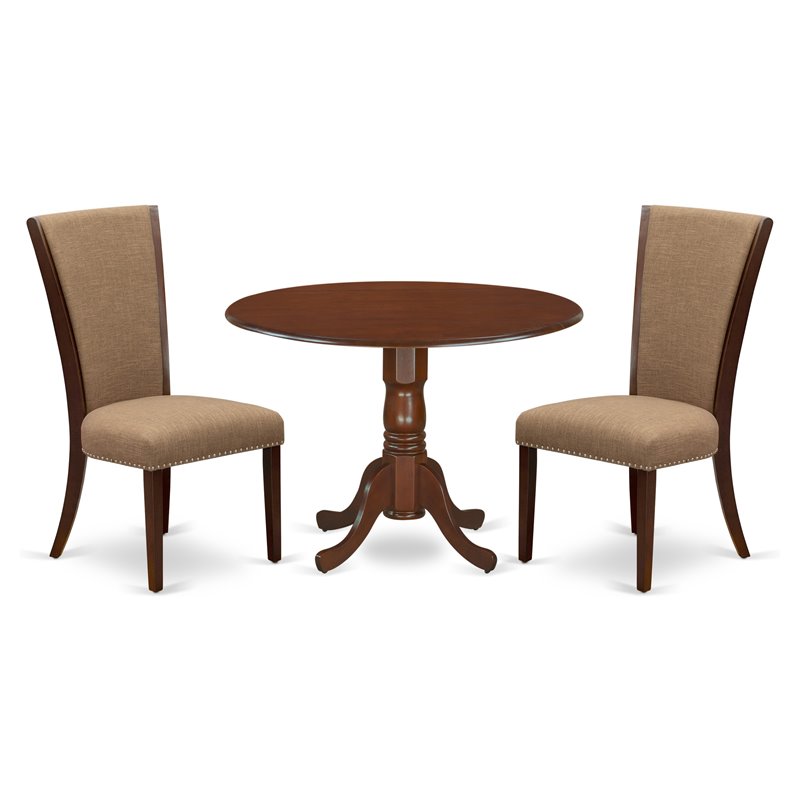 East West Furniture Dublin 3-piece Wood Dining Set in Mahogany/Light Sable
