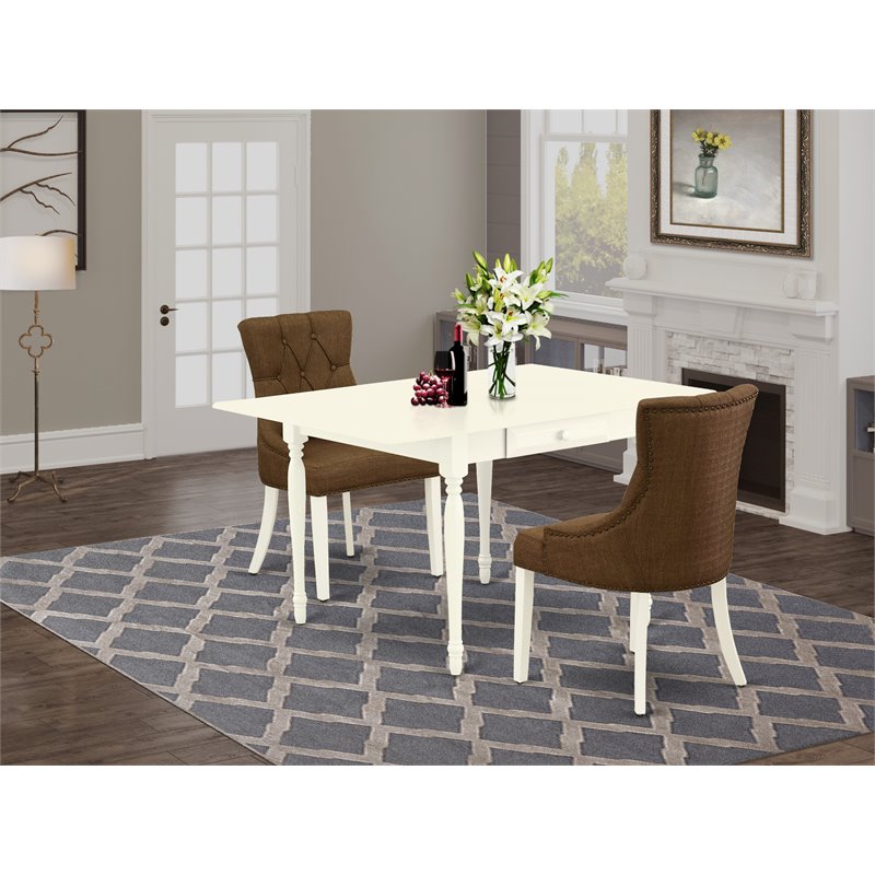 East West Furniture Monza 3-piece Wood Dining Set in Linen White/Dark Coffee