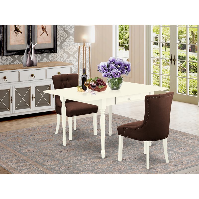 East West Furniture Monza 3Pcs Wood Dining Set in Linen White/Chocolate