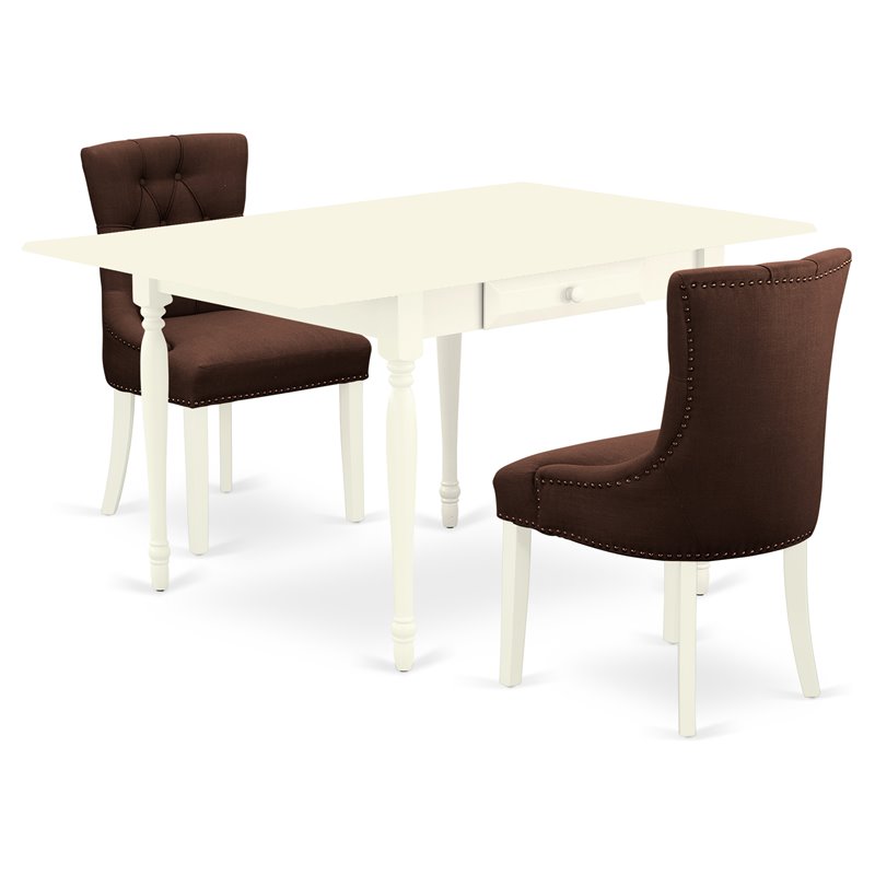 East West Furniture Monza 3Pcs Wood Dining Set in Linen White/Chocolate