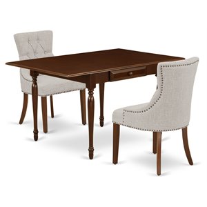 East West Furniture Monza 3-piece Wood Dining Set in Mahogany/Doeskin