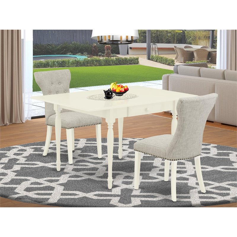 East West Furniture Monza 3-piece Wood Dinette Set in Linen White