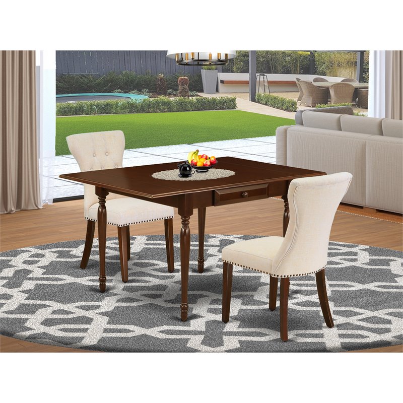 East West Furniture Monza 3-piece Wood Dining Set in Mahogany/Light Beige