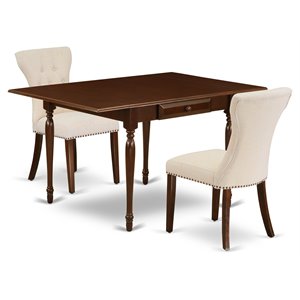 East West Furniture Monza 3-piece Wood Dining Set in Mahogany/Light Beige