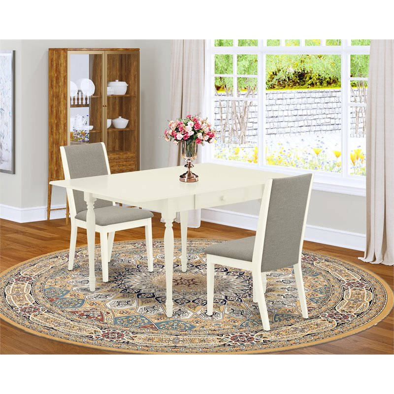 East West Furniture Monza 3-piece Wood Dining Table and Chair Set in Linen White