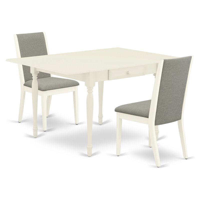 East West Furniture Monza 3-piece Wood Dining Table and Chair Set in Linen White
