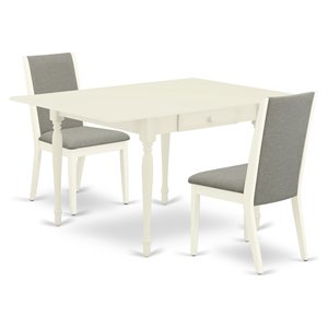 East West Furniture Monza 3-piece Wood Dining Table and Chair Set in Linen White