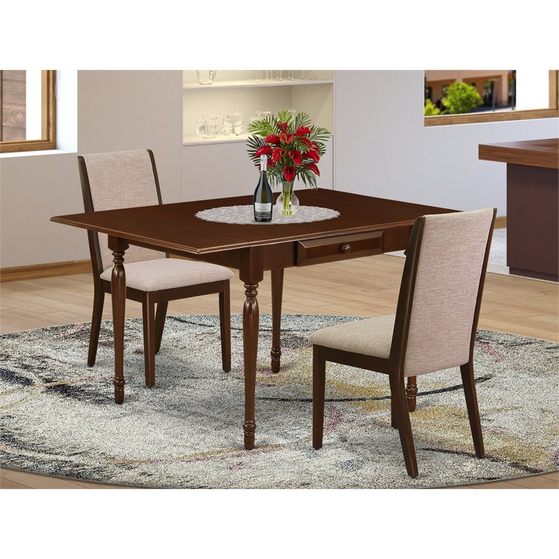 East West Furniture Monza 3-piece Wood Dining Set in Mahogany/Light Tan