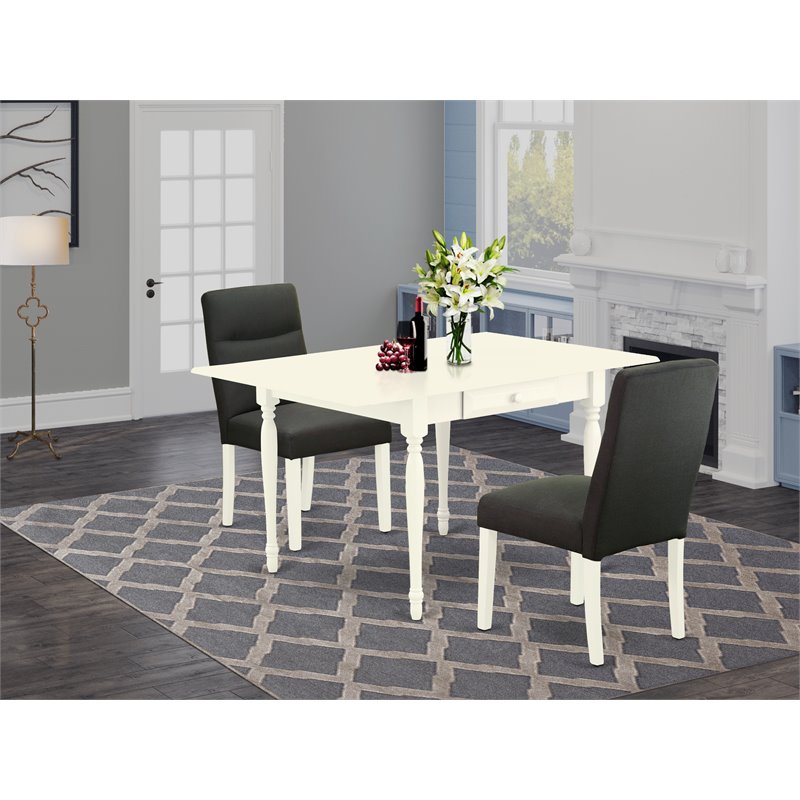 East West Furniture Monza 3-piece Wood Dining Set in White/Dark Gotham Gray