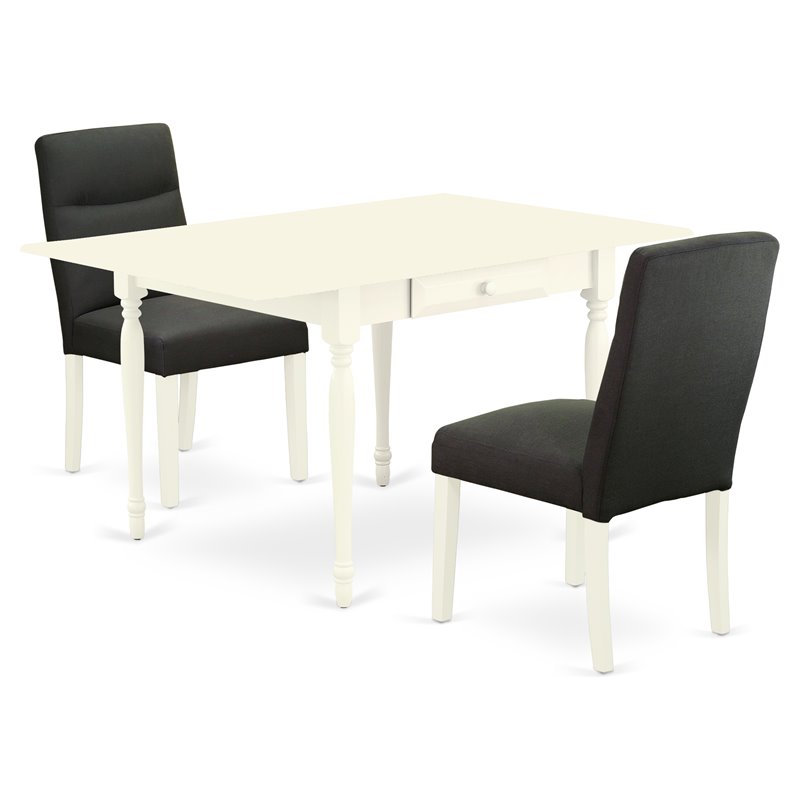 East West Furniture Monza 3-piece Wood Dining Set in White/Dark Gotham Gray