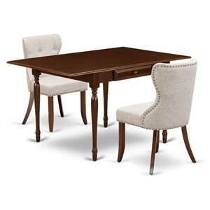 East West Furniture Monza 3-piece Wood Dining Set in Mahogany