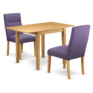 East West Furniture Norden 3-Piece Wood Dining Set in Oak/Dahlia
