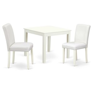 East West Furniture Oxford 3-piece Dining Set with Leather Seat in Linen White