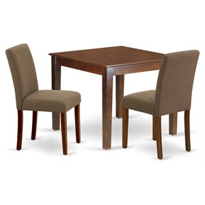 East West Furniture Oxford 3-piece Wood Dining Set with Fabric Seat in Mahogany
