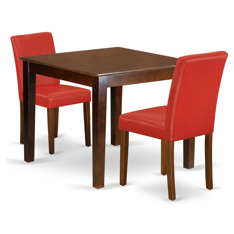 East West Furniture Oxford 3-piece Wood Dining Set with Leather Seat in Mahogany