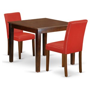 East West Furniture Oxford 3-piece Wood Dining Set with Leather Seat in Mahogany