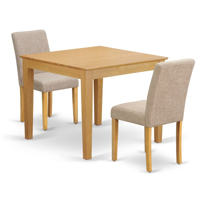 East West Furniture Oxford 3-piece Wood Dining Set with Fabric Seat in Oak