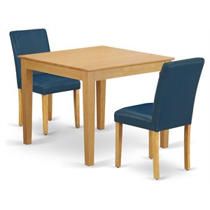 East West Furniture Oxford 3-piece Wood Dining Set with Leather Seat in Oak