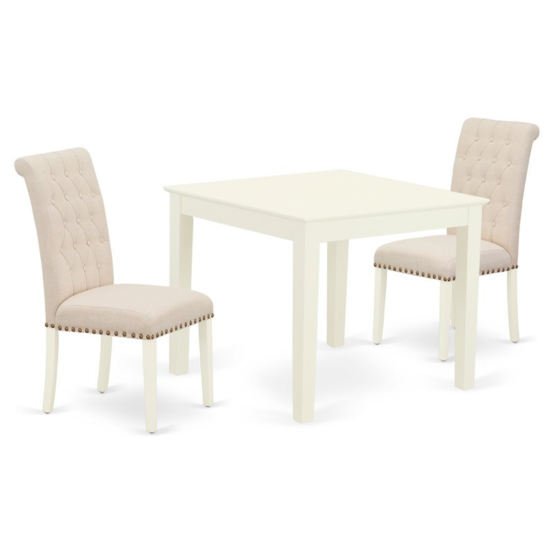 East West Furniture Oxford 3-piece Dining Set with Fabric Seat in Linen White