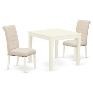 East West Furniture Oxford 3-piece Dining Set with Fabric Seat in Linen White
