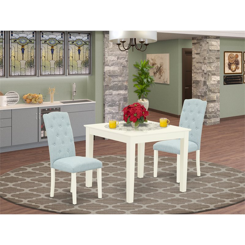 East West Furniture Oxford 3-piece Wood Dining Set in Linen White/Baby Blue