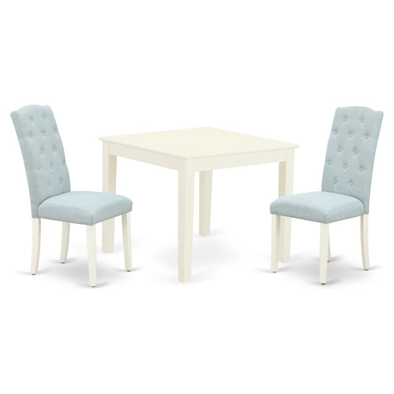 East West Furniture Oxford 3-piece Wood Dining Set in Linen White/Baby Blue