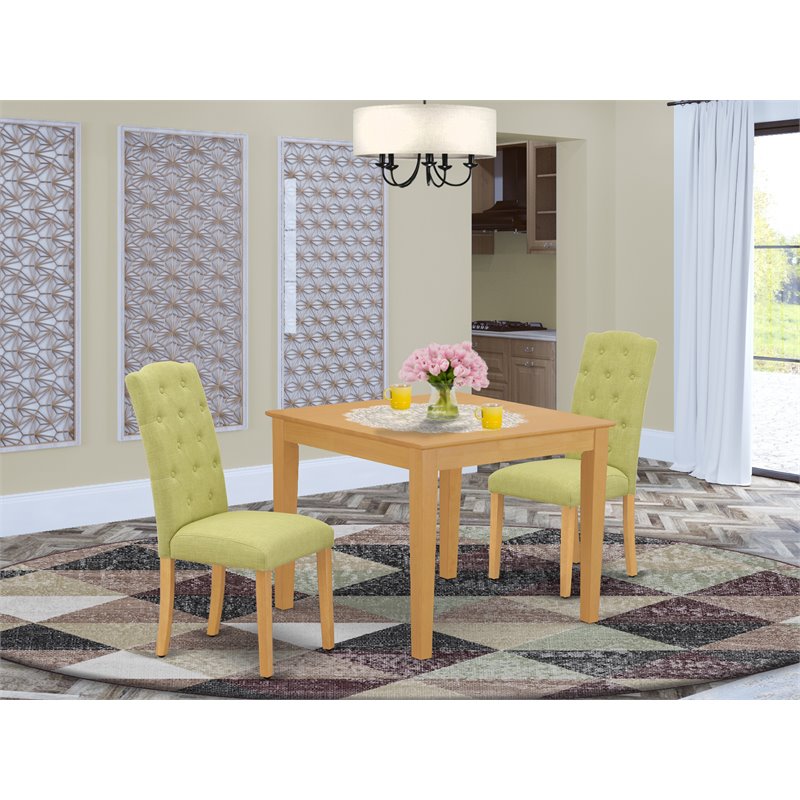 East West Furniture Oxford 3-piece Wood Dining Set in Oak/Lime Green
